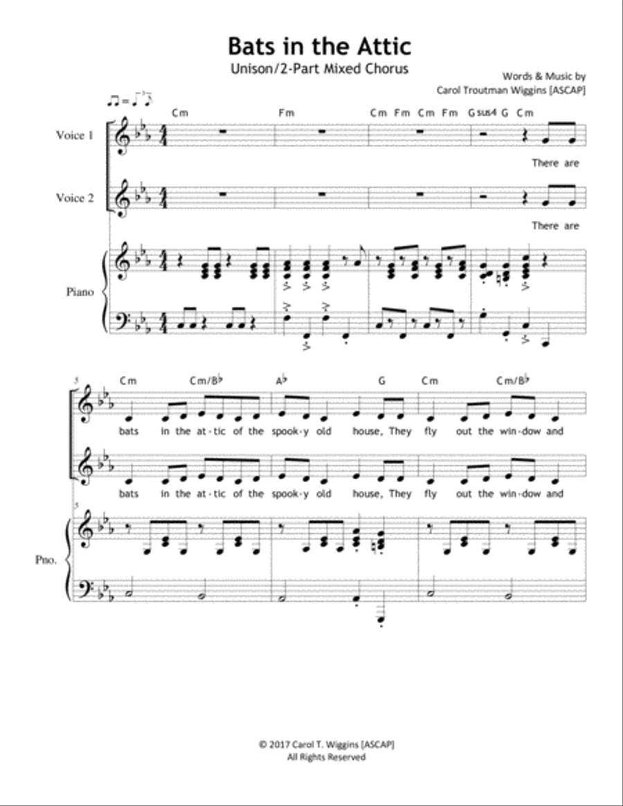 Bats in the Attic Unison Choir scores gallery preview page 1