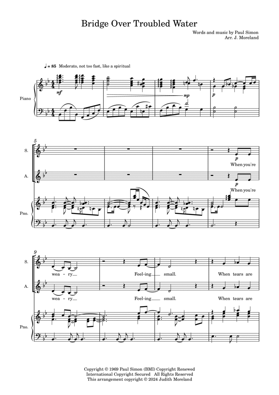 Bridge Over Troubled Water 4-Part scores gallery preview page 1