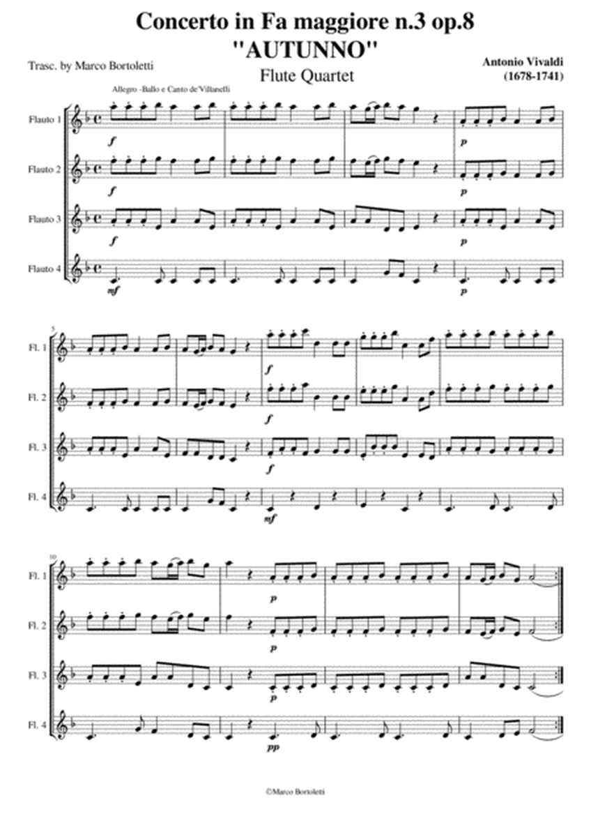 Flute Quartet trascription (First Movement) from "Autunno - Concerto in F Major op.8 RV 293"by Anton image number null
