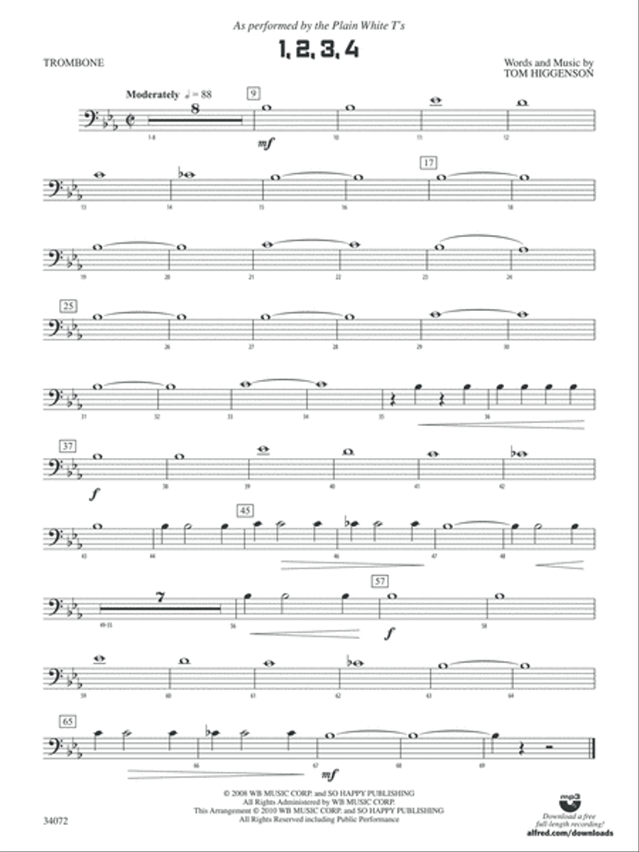 1, 2, 3, 4: 1st Trombone Concert Band scores gallery preview page 1