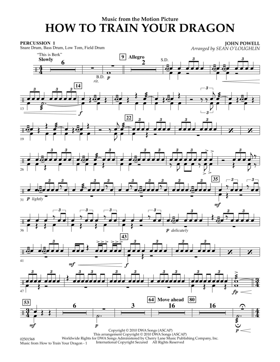Music from How To Train Your Dragon - Percussion 1 Concert Band scores gallery preview page 1