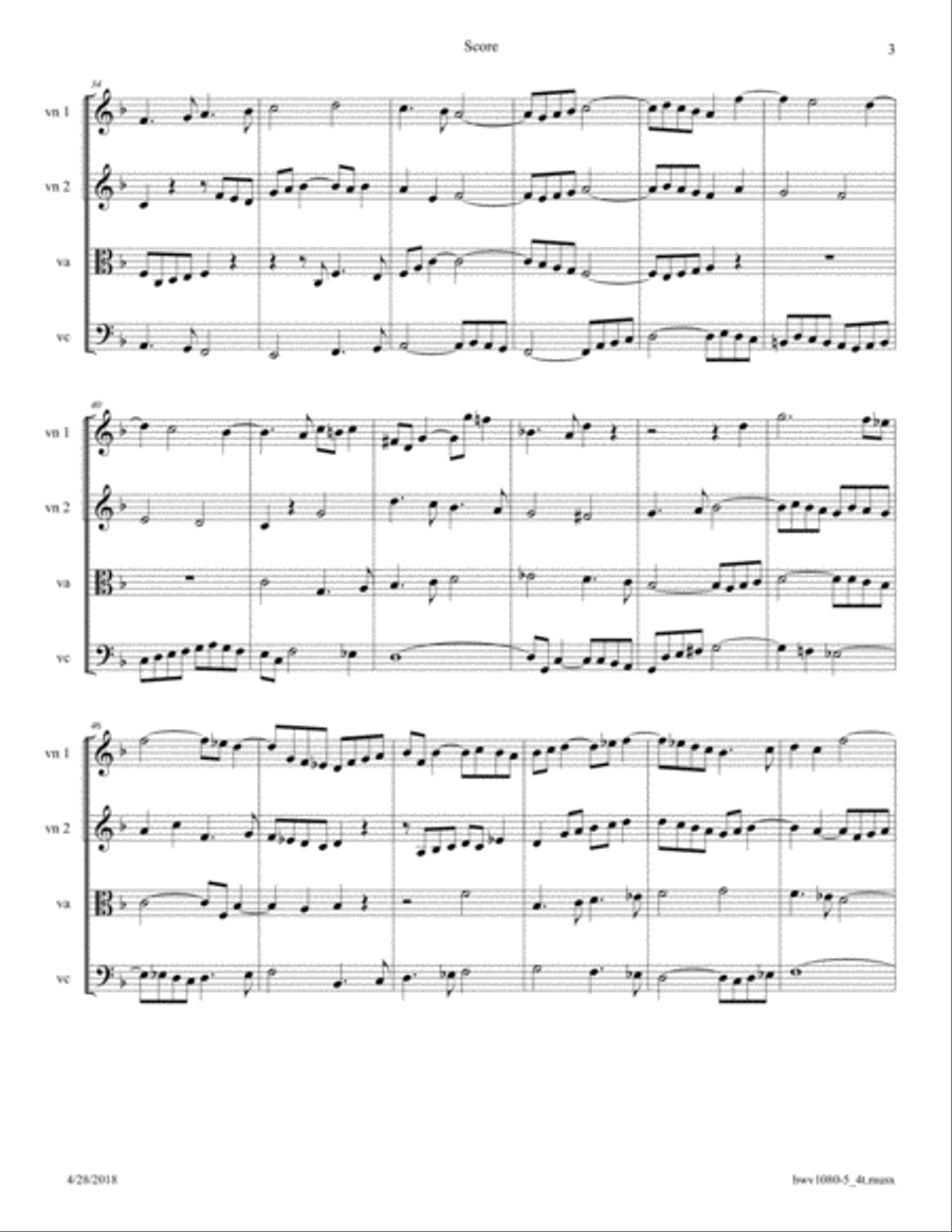 Bach: The Art of Fugue, BWV 1080 Fugue No. 5 arr. for String Quartet String Quartet scores gallery preview page 3