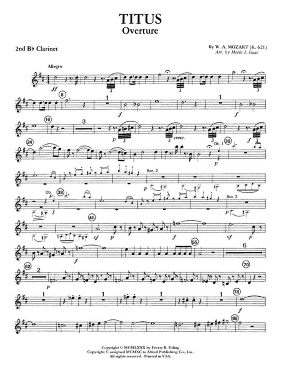 Titus Overture: 2nd B-flat Clarinet