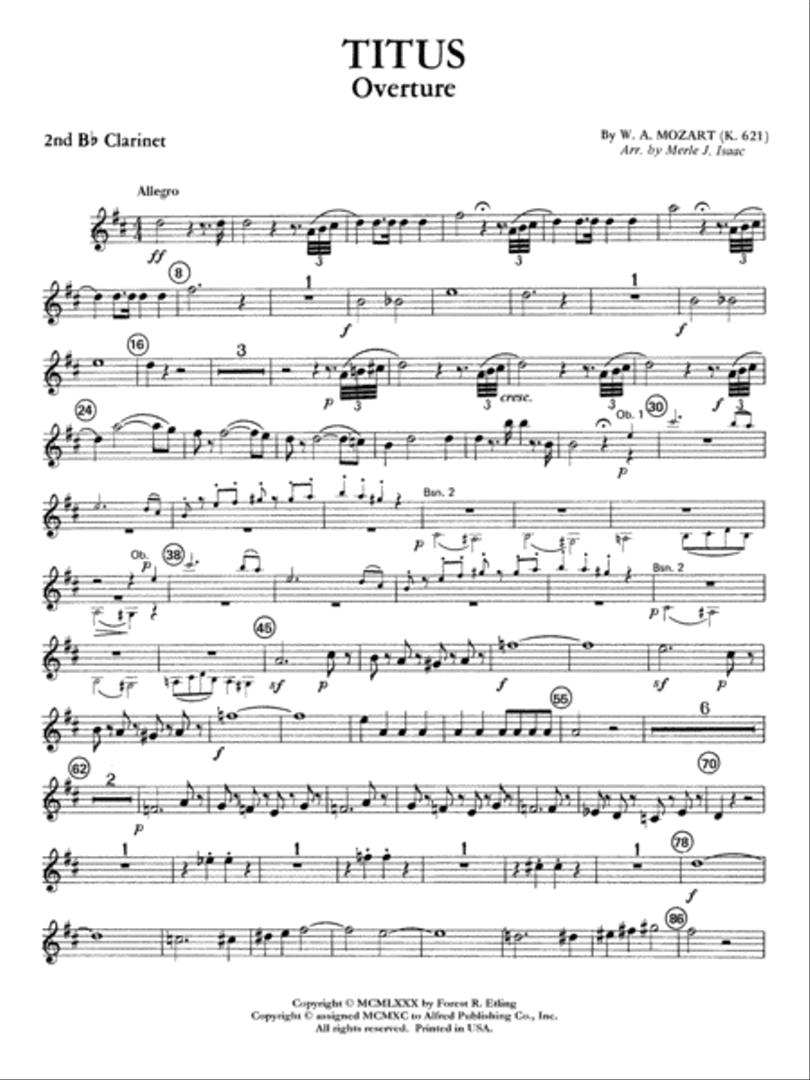 Titus Overture: 2nd B-flat Clarinet Full Orchestra scores gallery preview page 1