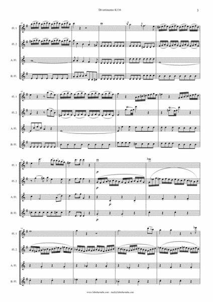 Divertimento in D major K136 for Flute Quartet or Flute Choir image number null