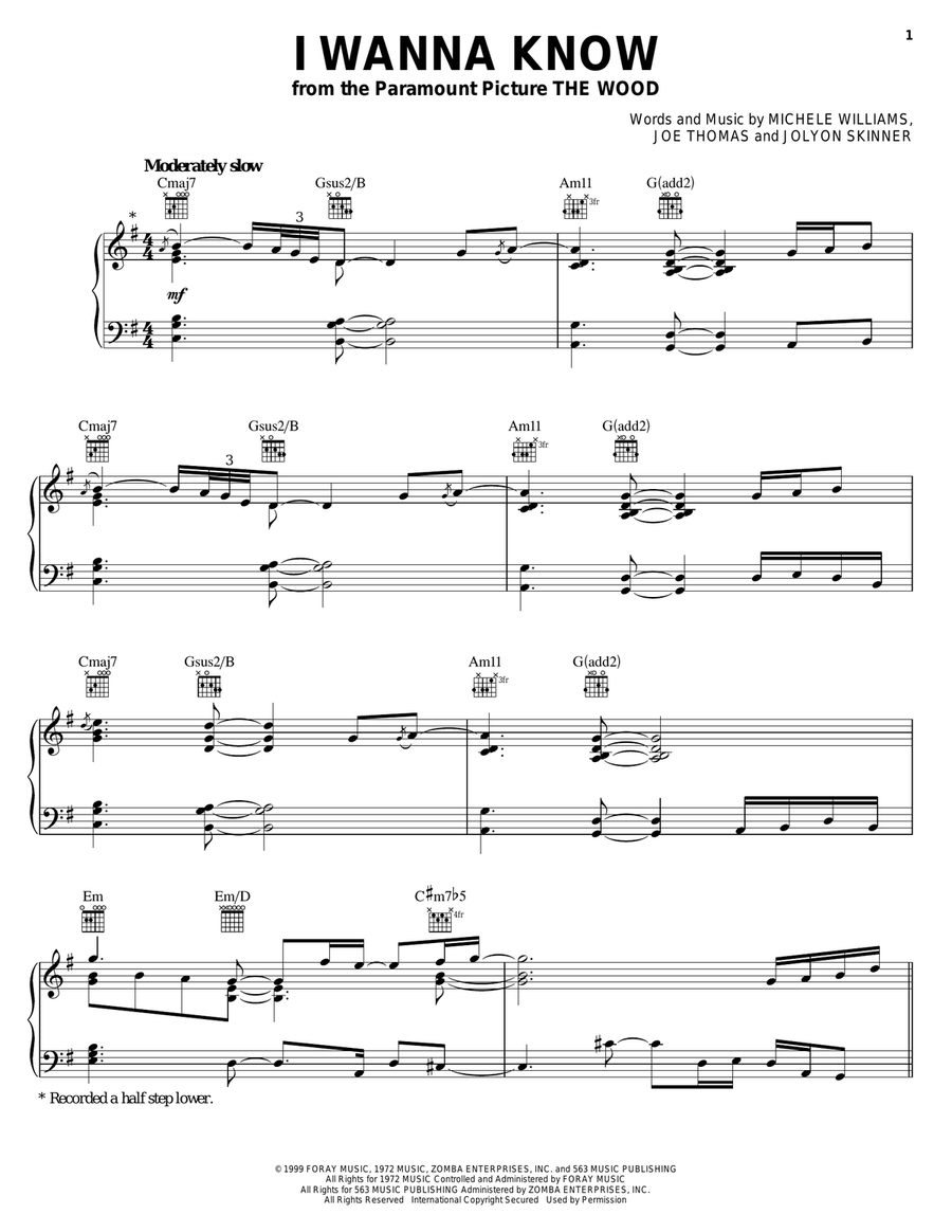 I Wanna Know Piano, Vocal, Guitar scores gallery preview page 1