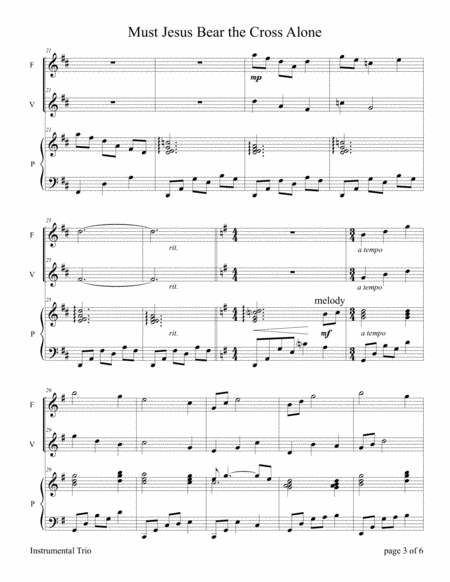 Must Jesus Bear the Cross Alone (for Flute and/or Violin Duet with Piano accompaniment)