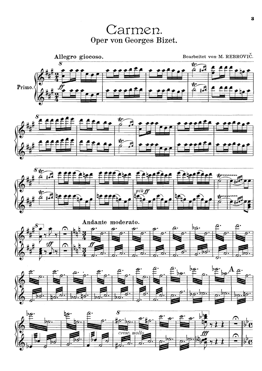 Bizet Carmen Medley, for piano duet(1 piano, 4 hands), PB811 1 Piano, 4-Hands scores gallery preview page 2