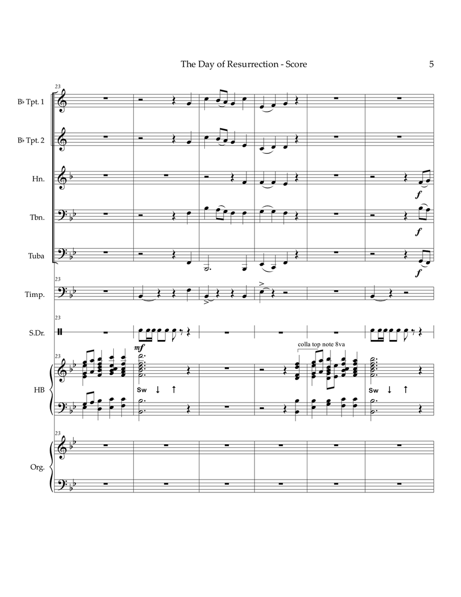 The Day of Resurrection - Easter overture for brass, organ, handbells, percussion Handbell Choir scores gallery preview page 6
