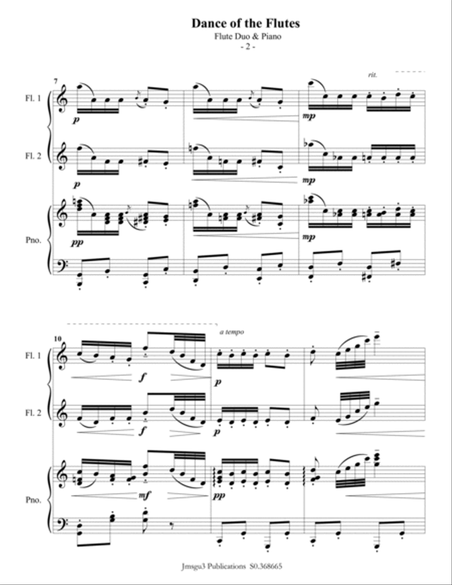 Tchaikovsky: Dance of the Flutes from Nutcracker Suite for Flute Duo & Piano Flute Duet scores gallery preview page 2