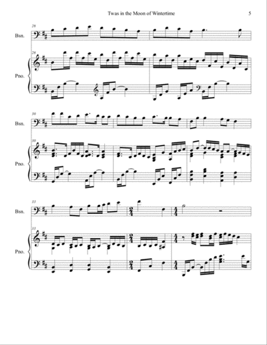 Twas in the Moon of Wintertime/The Huron Carol (bassoon/piano), arr. Brenda Portman Bassoon scores gallery preview page 5