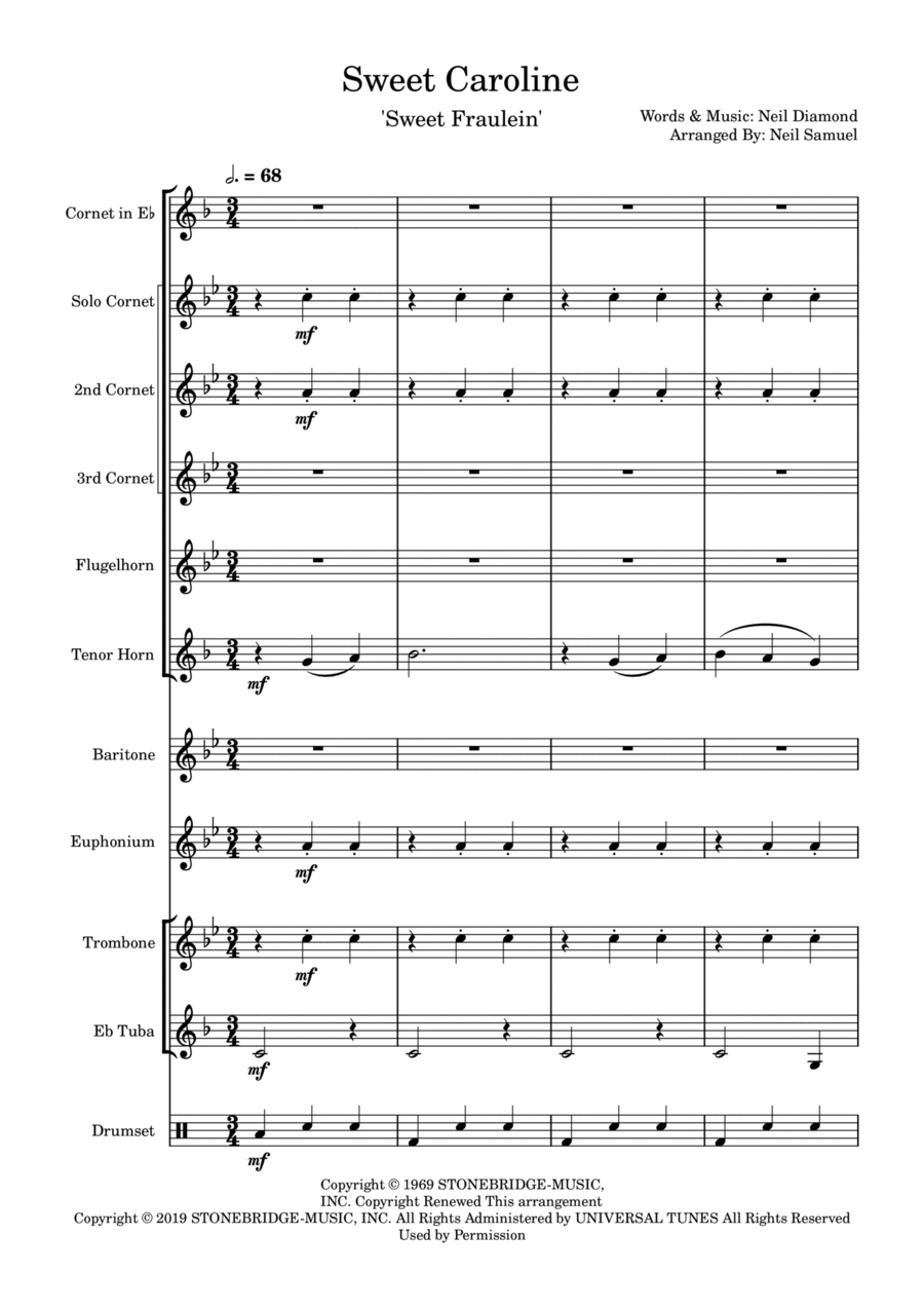 Sweet Caroline Brass Band scores gallery preview page 1