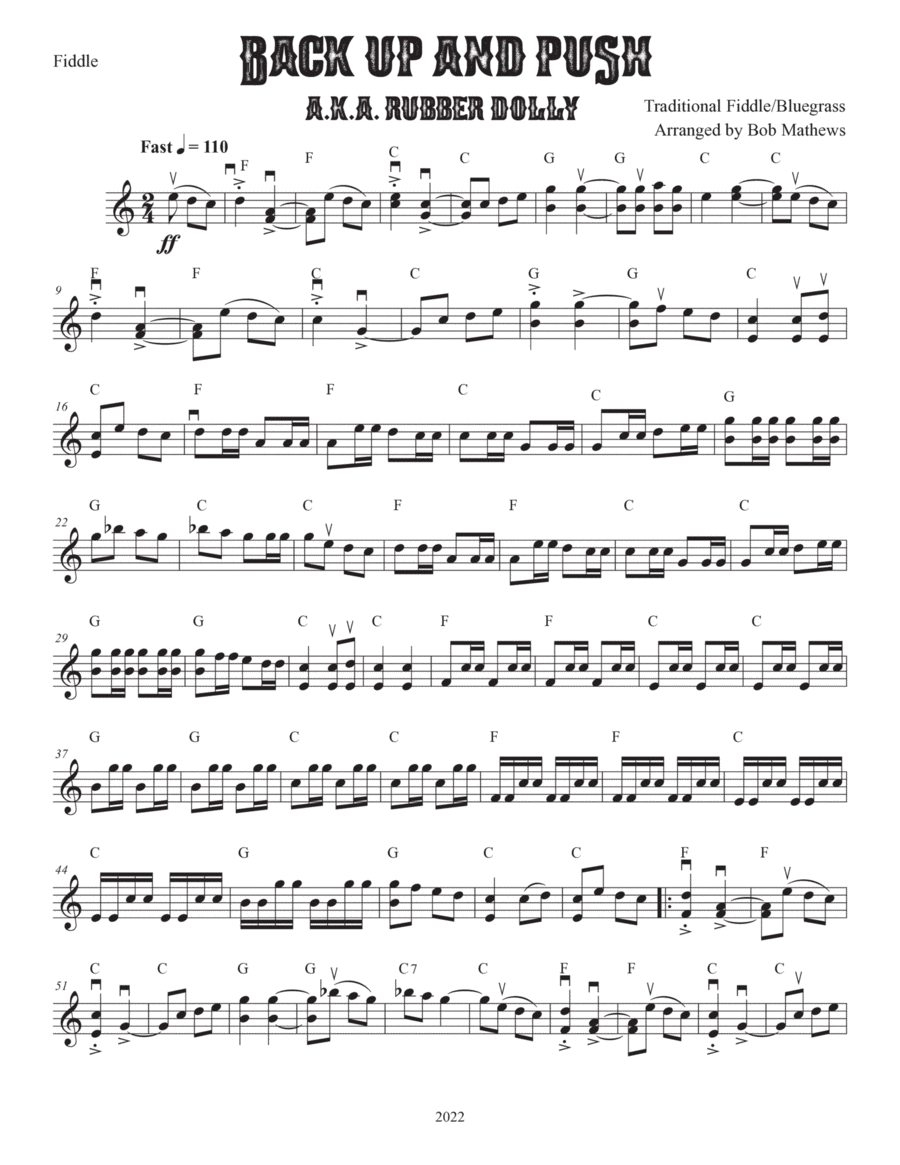 Back Up And Push for Fiddle Solo Violin scores gallery preview page 1