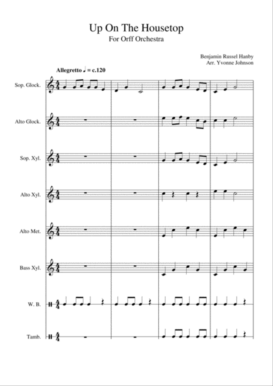 Up On The Housetop - For Orff Ensemble Percussion Ensemble scores gallery preview page 1