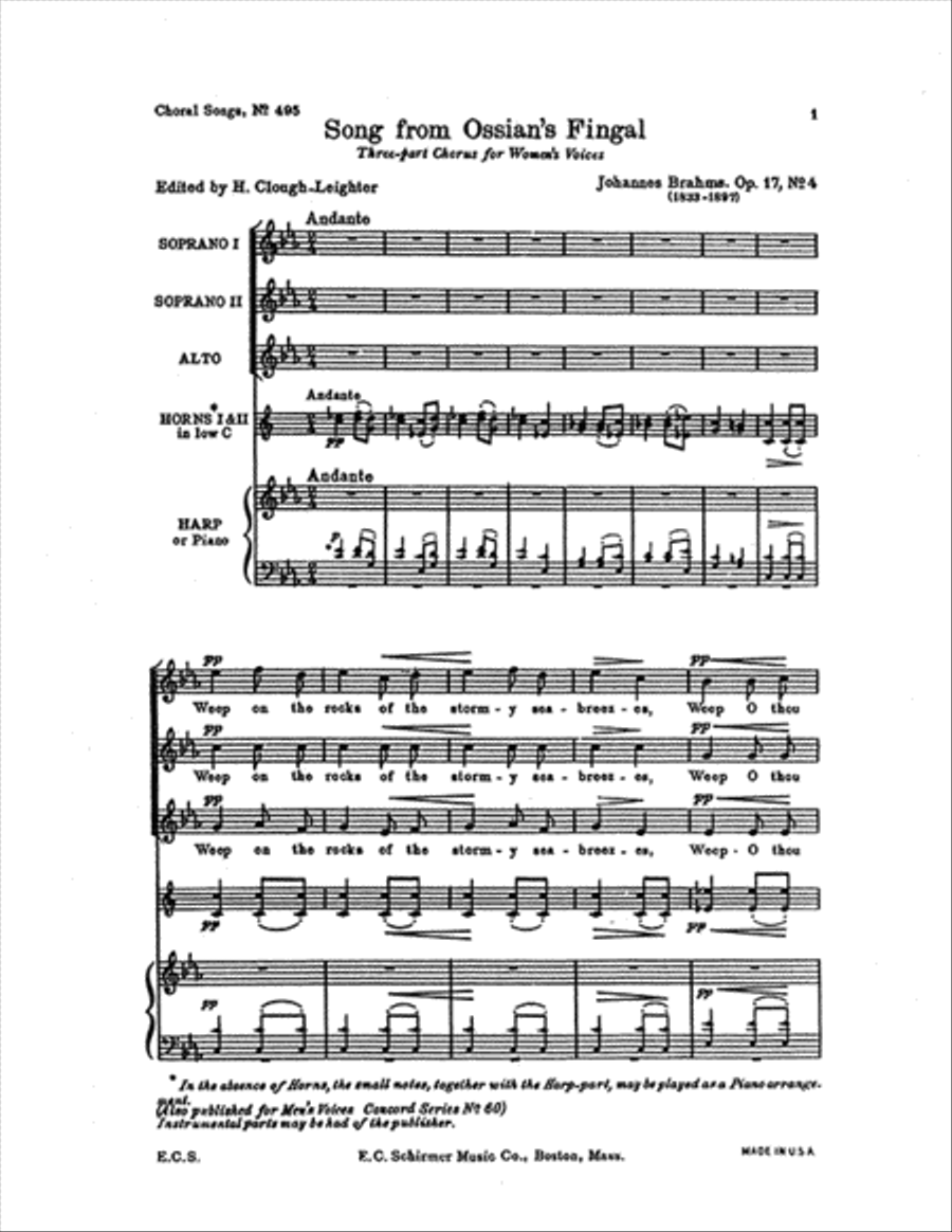 Gesaenge fuer Frauenchor, Op. 17: No. 4. Song from Ossian's Fingal SSA scores gallery preview page 1