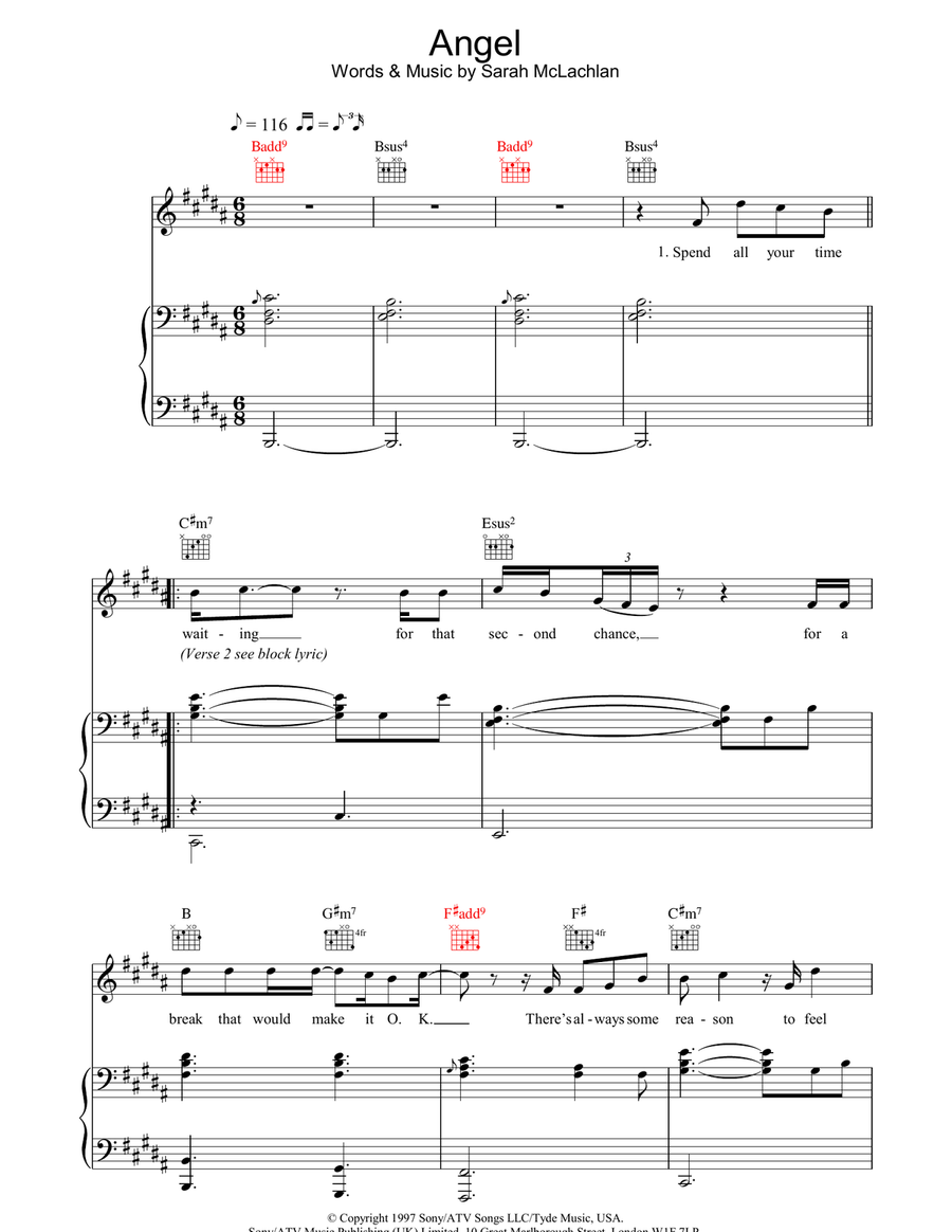 Angel Angel Piano, Vocal, Guitar scores gallery preview page 1