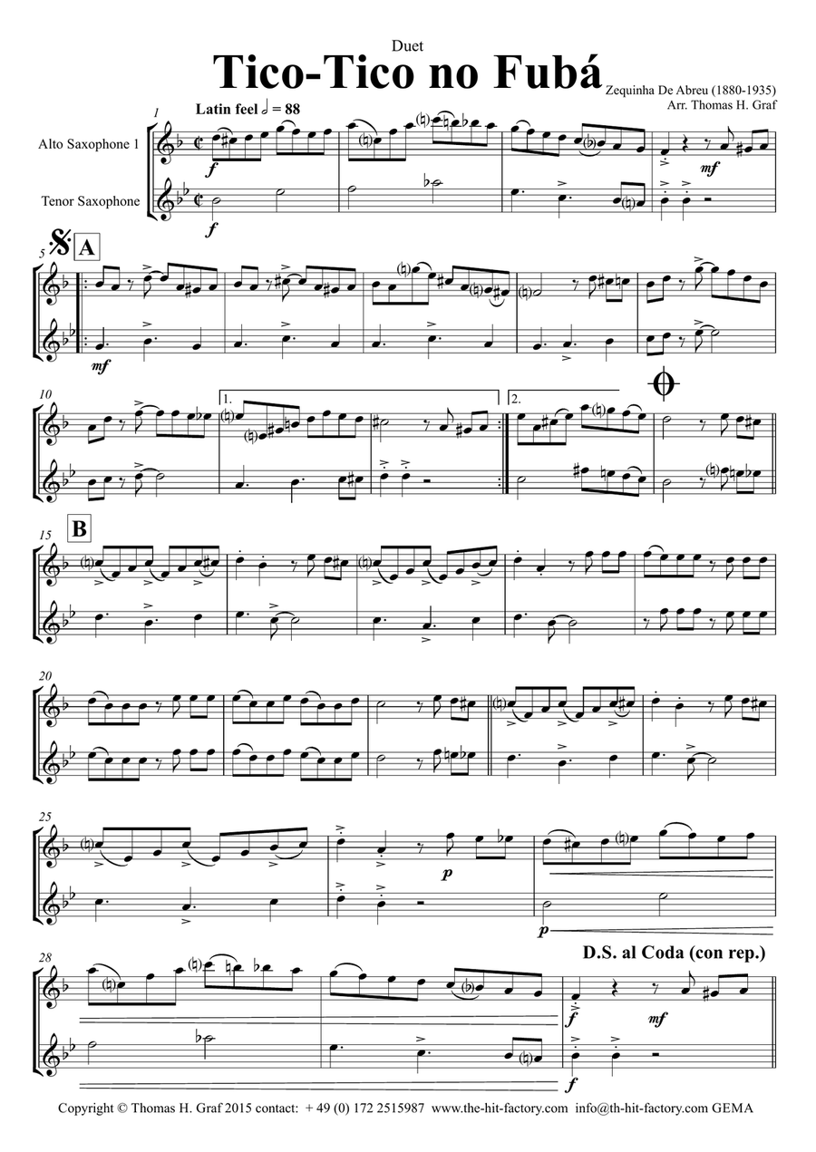 Tico-Tico no Fubá - Choro - Duet Saxophone Woodwind Duet scores gallery preview page 1