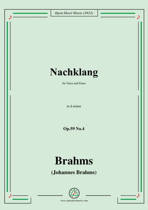 Book cover for Brahms-Nachklang,Op.59 No.4 in d minor
