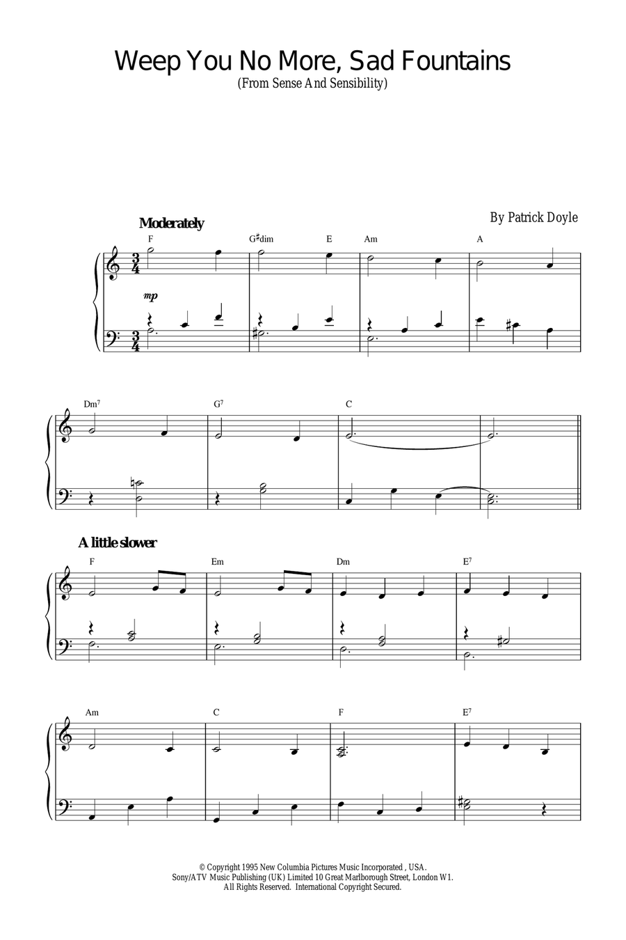Weep You No More, Sad Fountains (from Sense And Sensibility) Piano Solo scores gallery preview page 1