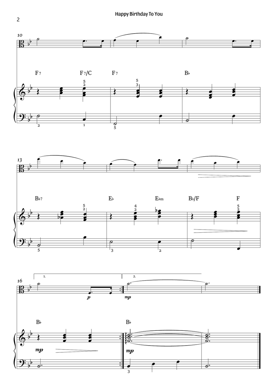 Happy Birthday To You (viola and piano) Piano scores gallery preview page 2