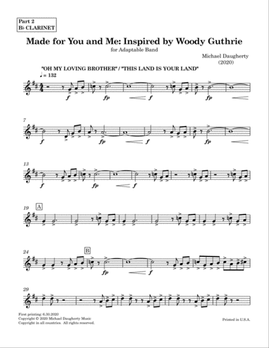 Made for You and Me: Inspired by Woody Guthrie - Part 2 - Bb Clarinet Concert Band scores gallery preview page 2