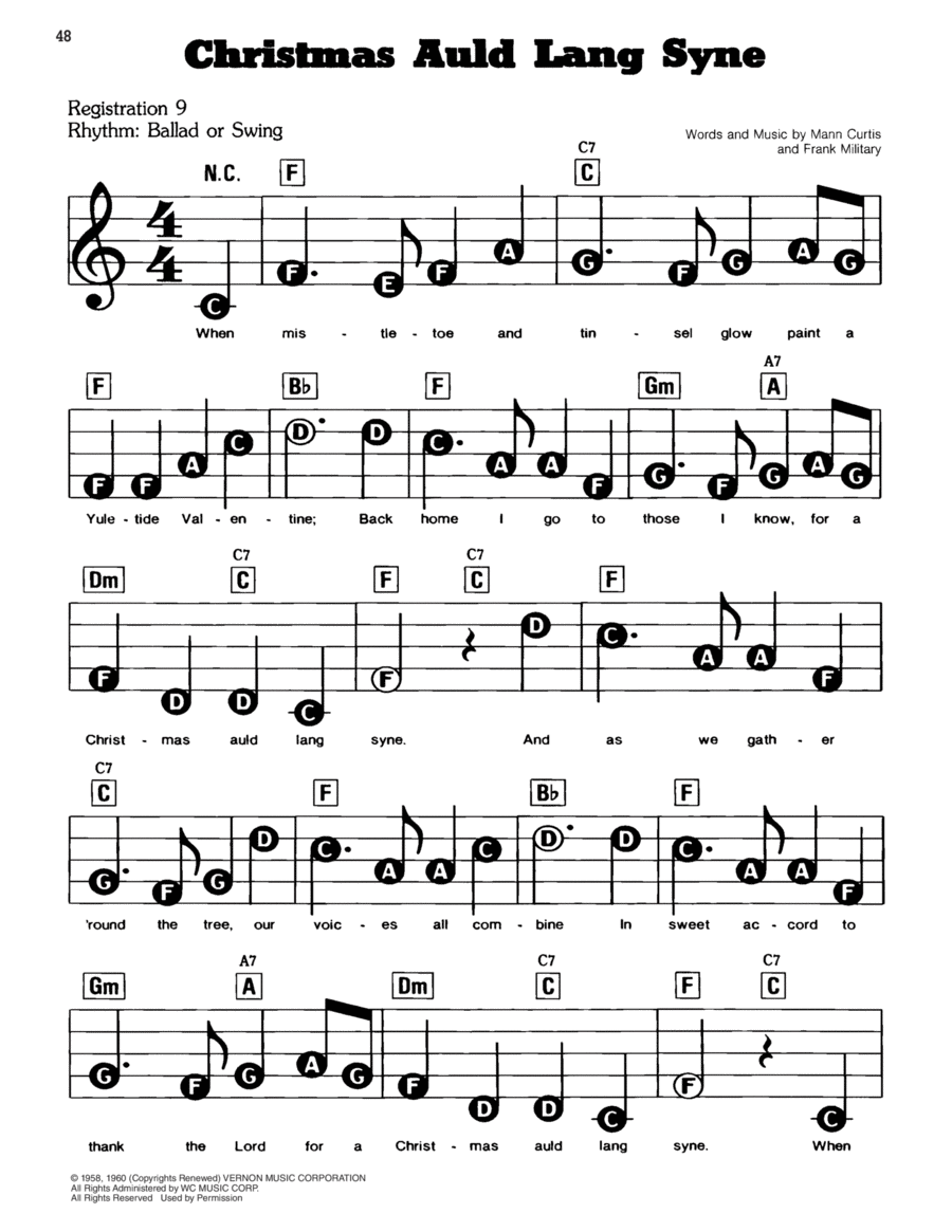 Christmas Auld Lang Syne Electronic Keyboard scores gallery preview page 1