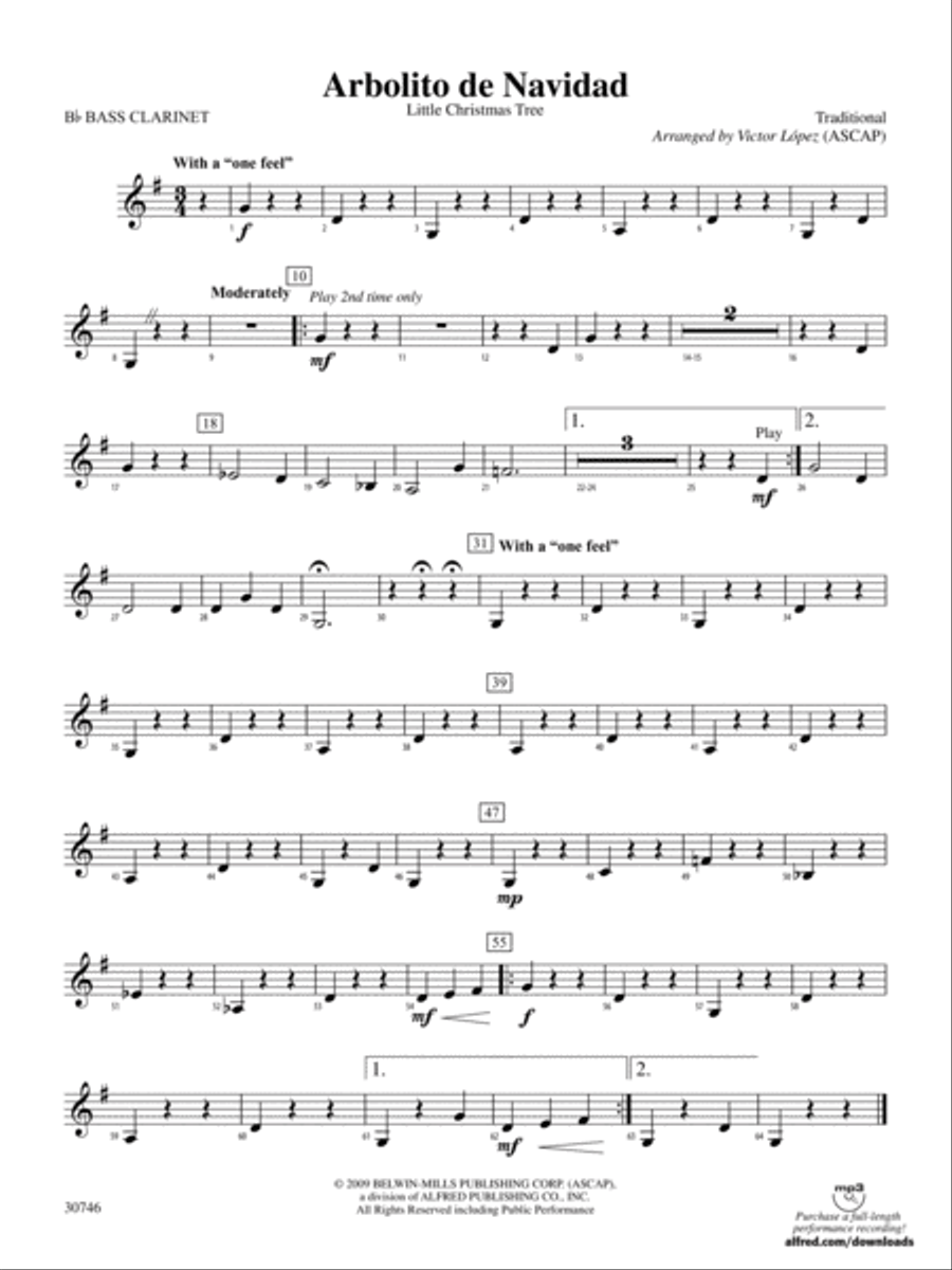 Arbolito de Navidad: B-flat Bass Clarinet Concert Band scores gallery preview page 1