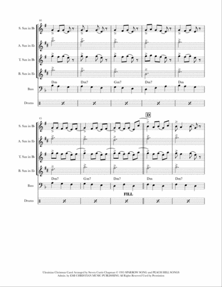 Carol Of The Bells Saxophone Quartet scores gallery preview page 5