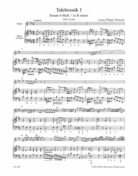 Sonata for Flute and Basso continuo No. 1 b minor TWV 41:h4