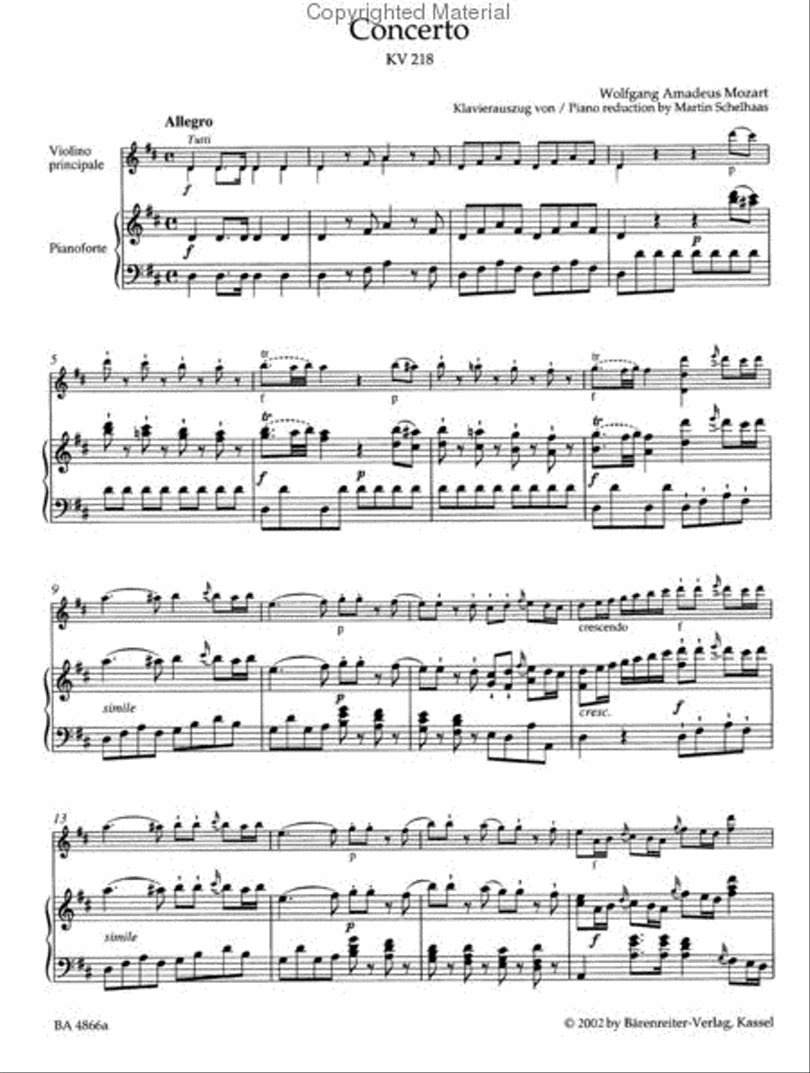 Concerto for Violin and Orchestra, No. 4 D major, KV 218 Violin Solo scores gallery preview page 3