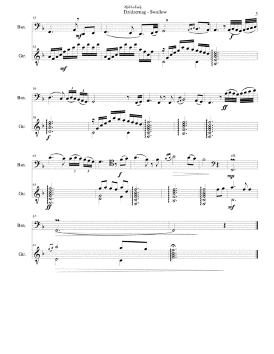 Swallow ԾԻԾԵՌՆԱԿ (Dzidzernag) arranged for bassoon and guitar Bassoon scores gallery preview page 3