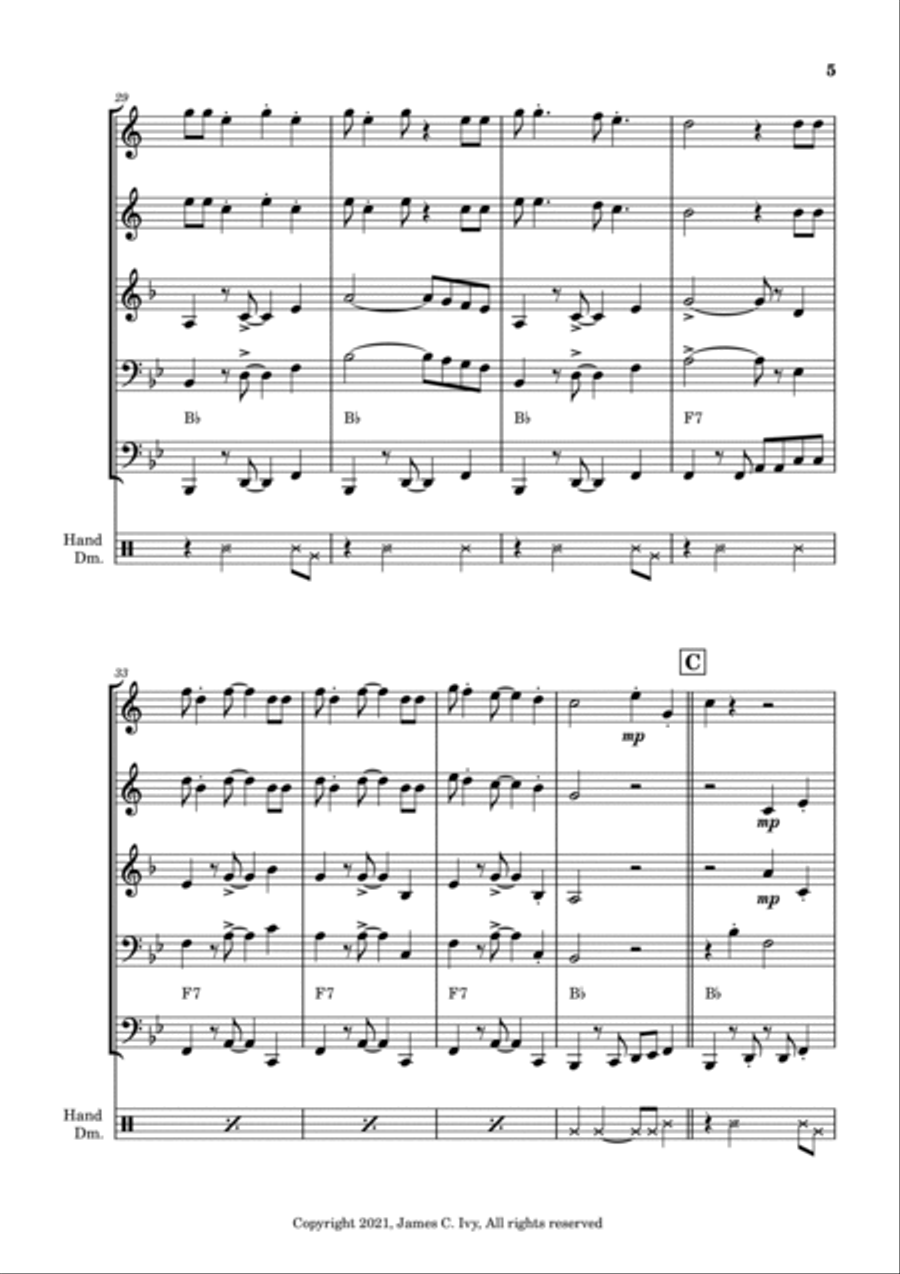 Eh La Bas for Brass Quintet Brass Quintet scores gallery preview page 6