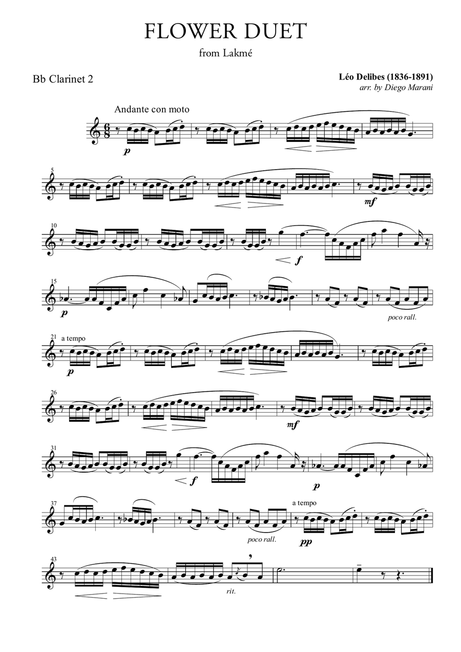Flower Duet for Clarinet Quartet Clarinet Quartet scores gallery preview page 2