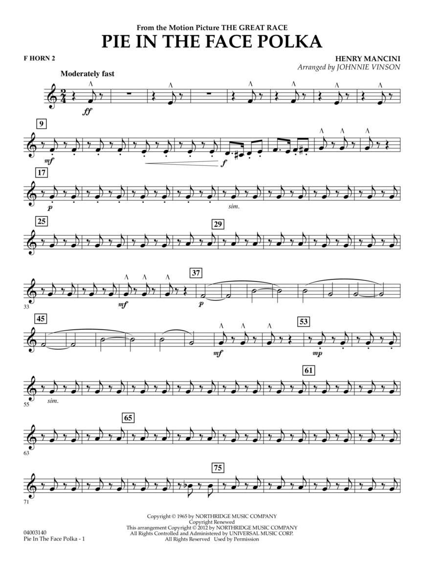 Pie In The Face Polka - F Horn 2 Concert Band scores gallery preview page 1