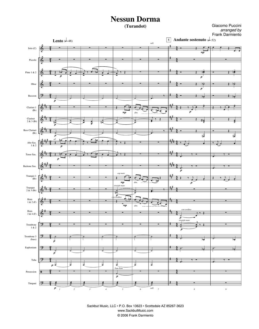 Nessun Dorma (from Turandot) - for concert band Concert Band scores gallery preview page 1