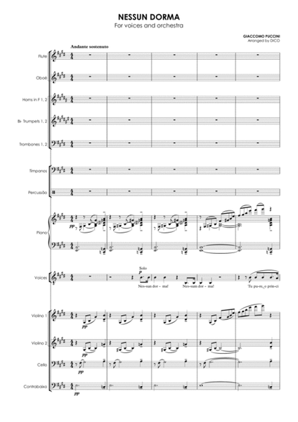 NESSUN DORMA (in E) - for voices & orchestra