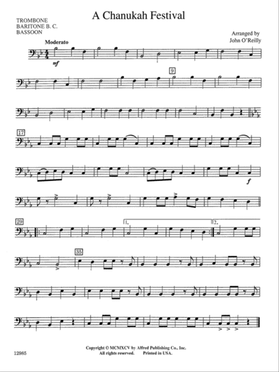 A Chanukah Festival: 1st Trombone Concert Band scores gallery preview page 1