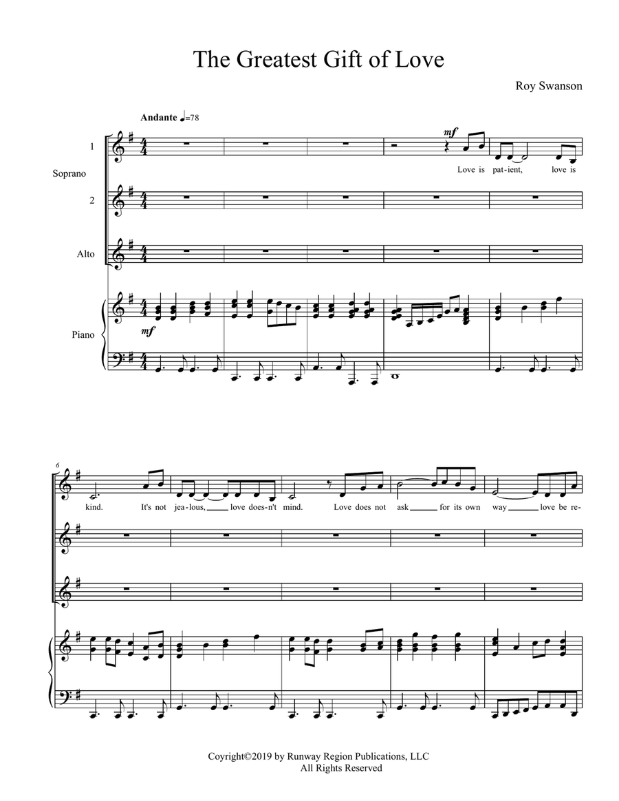 The Greatest Gift of Love SSA SSA scores gallery preview page 1