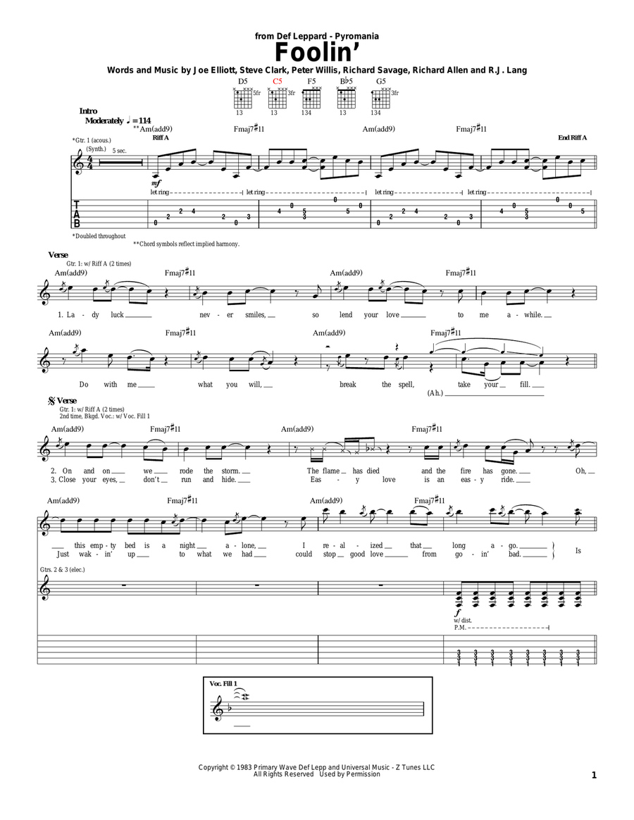 Foolin' Acoustic Guitar scores gallery preview page 1