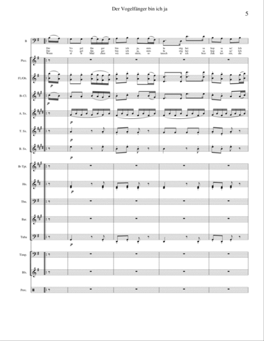 Der Vogelfanger from The Magic Flute for Concert Band and Baritone voice Concert Band scores gallery preview page 5