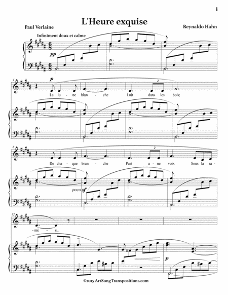 HAHN: L'heure exquise (in 3 low keys: B, B-flat, A major)
