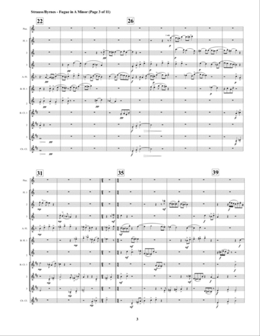 Fugue in A Minor by Richard Strauss for Strauss - Fugue - Flute Septet + 3 Bass Clarinets, Contrabas Woodwind Ensemble scores gallery preview page 3