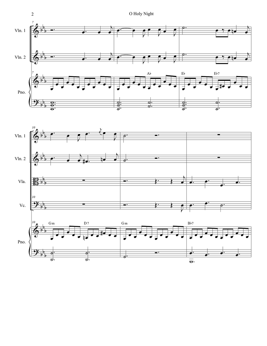 O Holy Night (for String Quartet and Piano) String Quartet scores gallery preview page 3