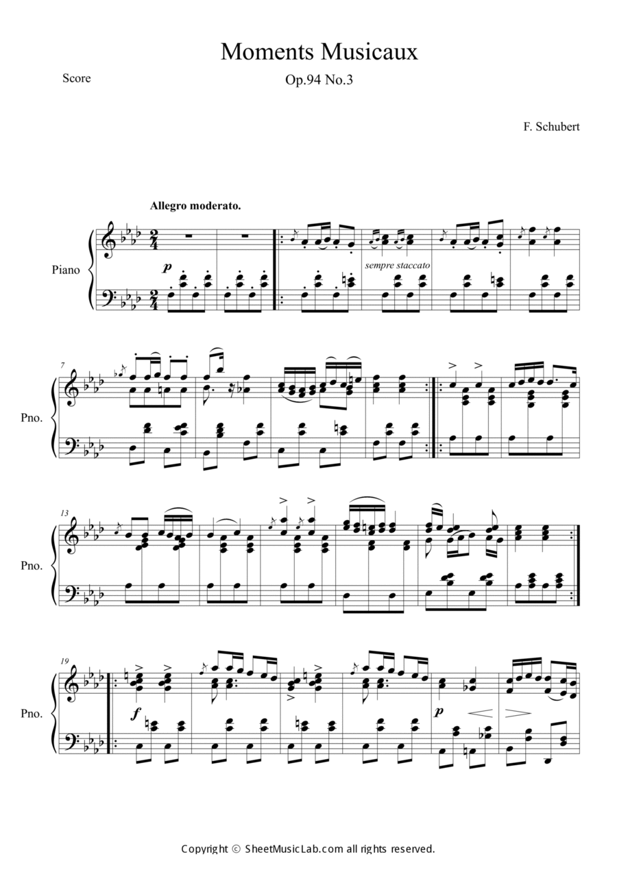 Moments Musicaux No.3 Easy Piano scores gallery preview page 1