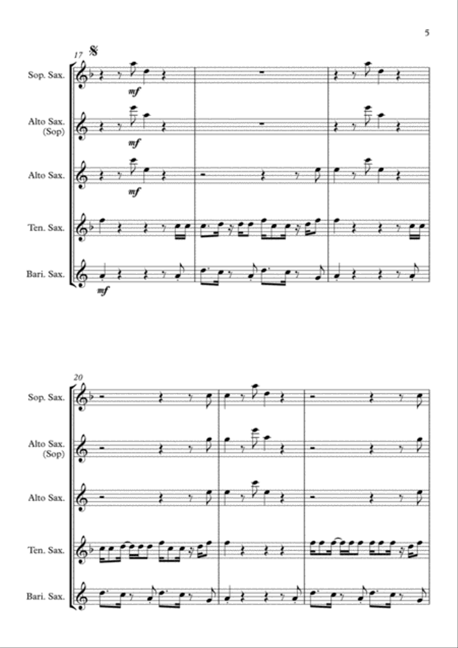 Uptown Funk Saxophone Quartet scores gallery preview page 5