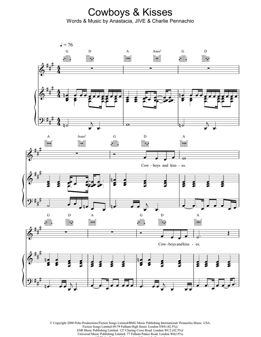 Cowboys & Kisses Cowboys & Kisses Piano, Vocal, Guitar scores gallery preview page 1