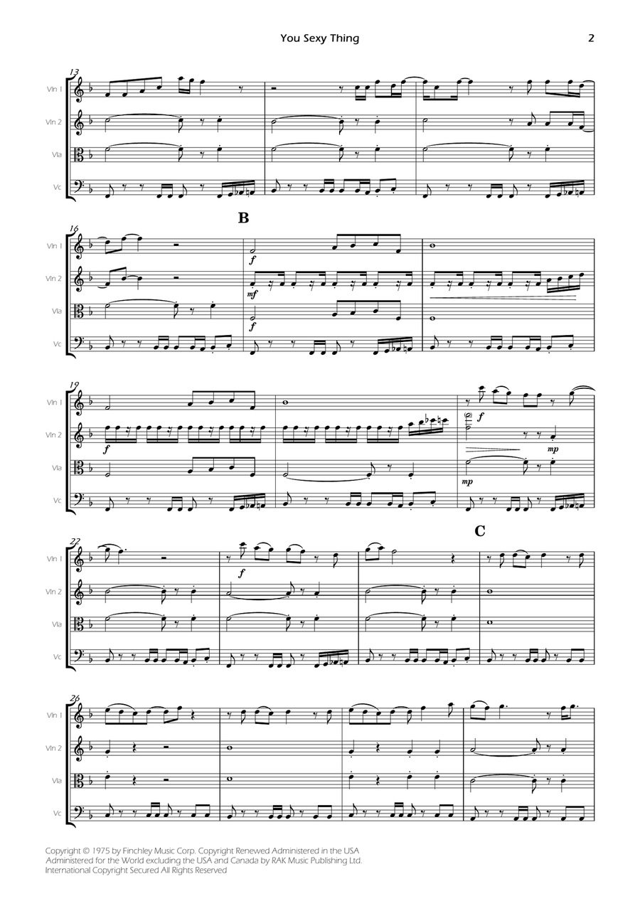 You Sexy Thing - Score Only String Quartet scores gallery preview page 2