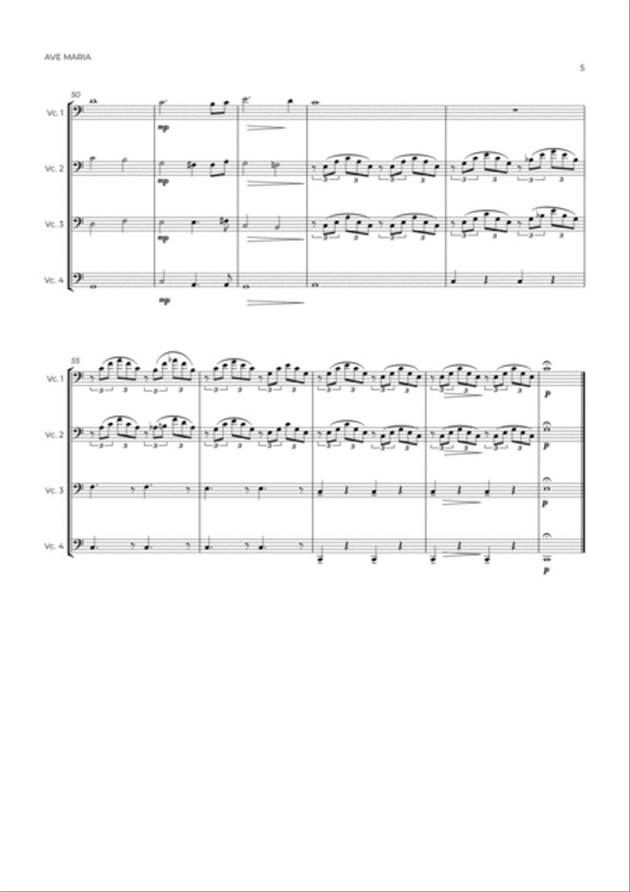 AVE MARIA - SCHUBERT - CELLO QUARTET String Quartet scores gallery preview page 5