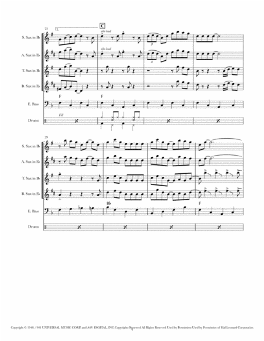 Boogie Woogie Bugle Boy Saxophone Quartet scores gallery preview page 5