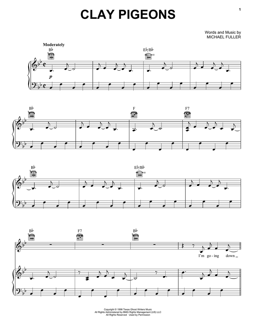 Clay Pigeons Piano, Vocal, Guitar scores gallery preview page 1